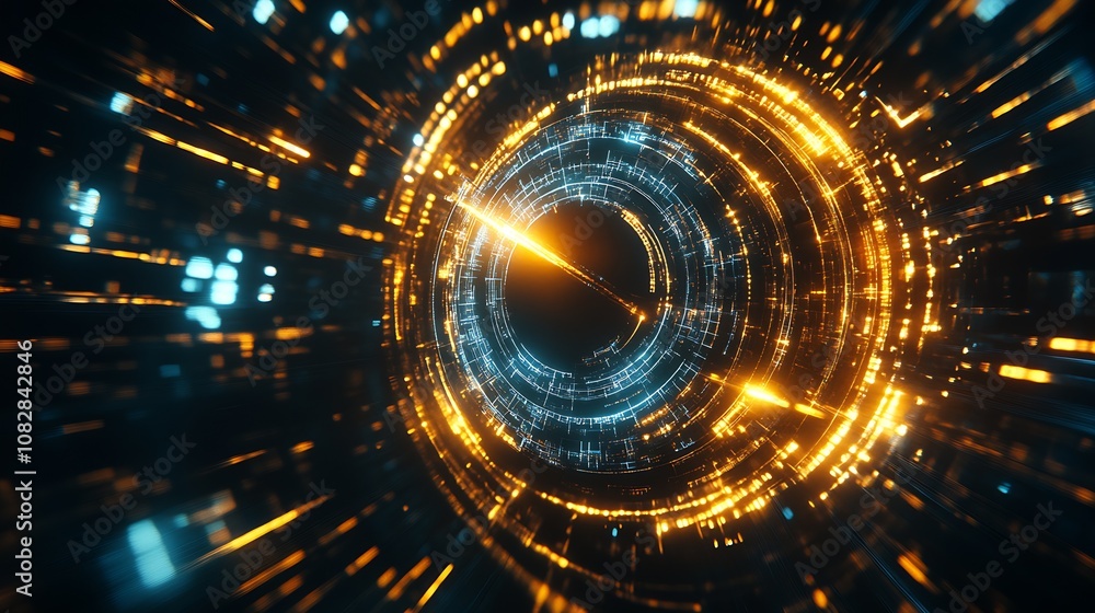 Poster Innovative Technology and Network Concept with Circular Light Patterns : Generative AI
