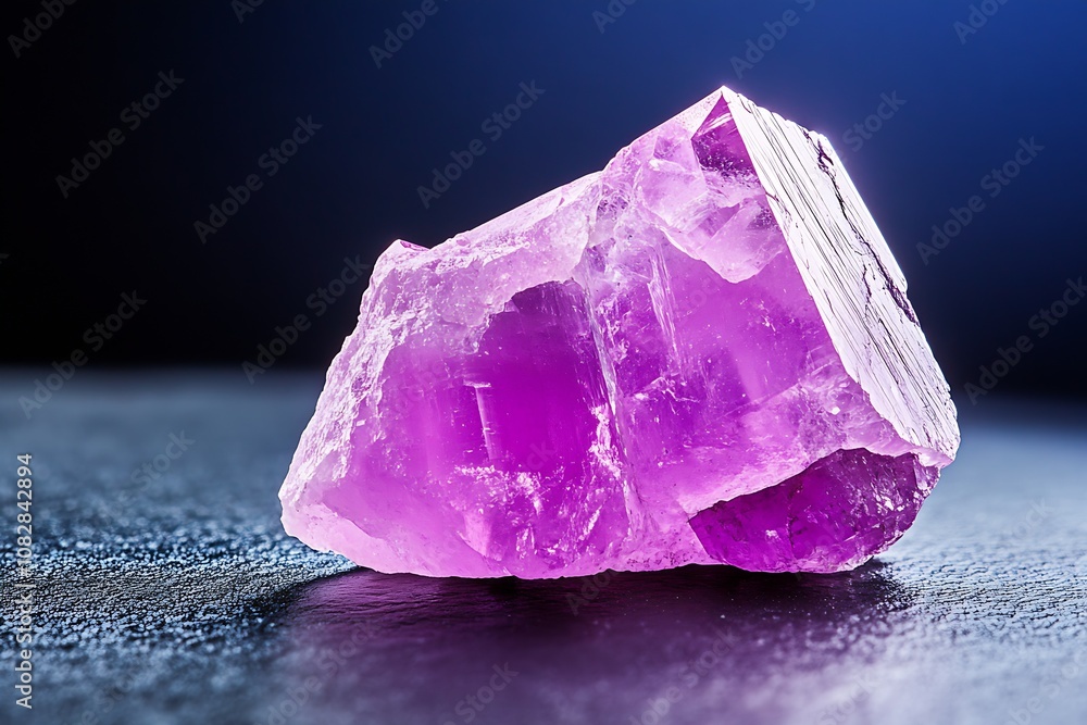 Poster close-up of rough pink crystal with surface details on gradient background : generative ai