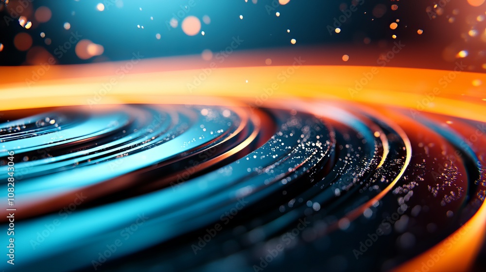 Poster abstract metallic blue and orange concentric circles with a blurred background. the texture of the c