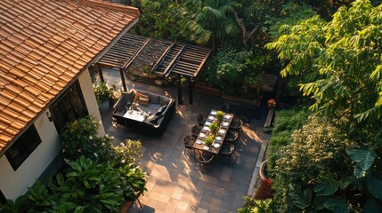 Serene Garden Patio with Dining and Lounge Area