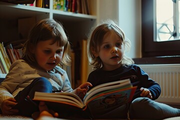 Children in Kindergarten Read Books, education. for banners, for Advertising, for books.
