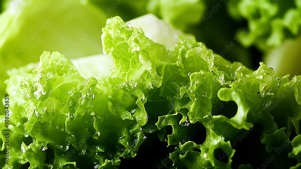 Aufkleber macro shot of fresh green lettuce with dew drops and texture : generative ai