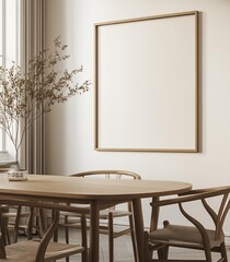 Stylish Dining Area with Wooden Table and Captivating Natural Light Understated Elegance : Generative AI