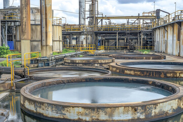 Ore concentration plant where the ore is being separated and concentrated, with flotation tanks and separation processes