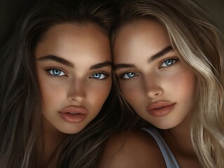Fototapeta premium A couple of women with long blonde hair and blue eyes