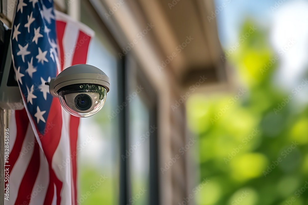 Aufkleber high-resolution dome security camera with american flag for enhanced home safety : generative ai