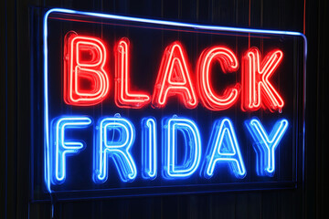 Obraz premium A vibrant red and blue neon sign displaying 'Black Friday' on dark background