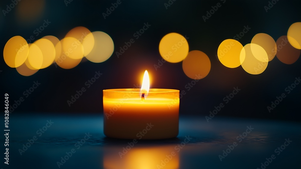 Poster warm candle candlelight surrounded by artistic bokeh for tranquil relaxed setting : generative ai