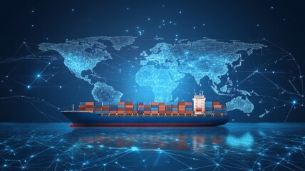 Realistic Cargo Ship in Global Logistics Network Concept