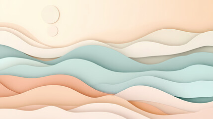 A soft and subtle abstract paper craft background with layers of paper in natural hues, creating a serene and calming effect. Serene. Illustration