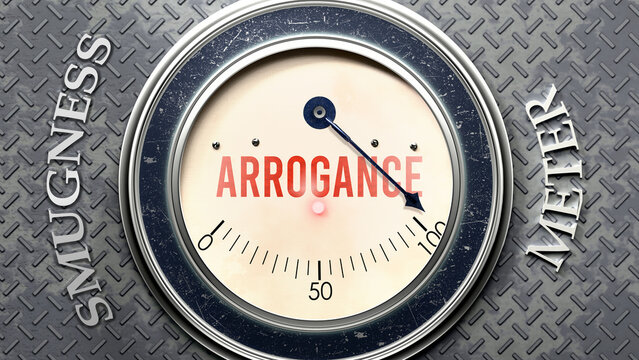 Arrogance and Smugness that is hitting a full scale, showing a very high level of arrogance, overload of it, too much of it. Maximum value, off the charts.  ,3d illustration