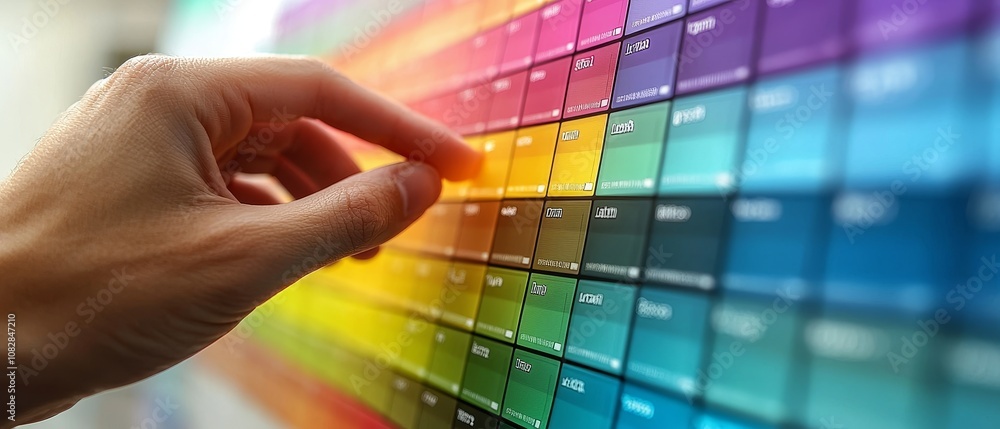Poster selecting color options design studio visual content creative environment close-up view project mana