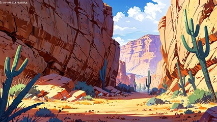 Arizona desert landscape cartoon illustration