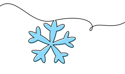 Simple blue snowflake with a flowing black line accent. Vector illustration, ideal for winter themes.
