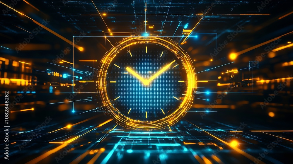 Poster vibrant cyberpunk clock in a digital space an artistic conceptual visualization : generative ai