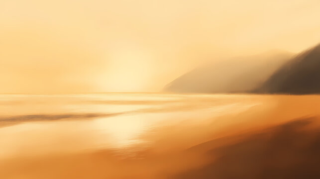 A blurred image of a beach at sunset, offering a serene and calming backdrop. Serene. Illustration