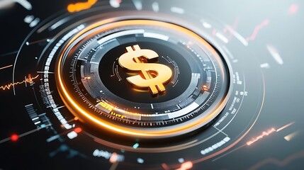 Innovative Financial Interface Displaying Dollar Sign in Advanced Digital Technology Animation : Generative AI