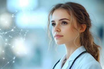 Obraz premium Young medical professional contemplating advances in healthcare technology in a clinical environment
