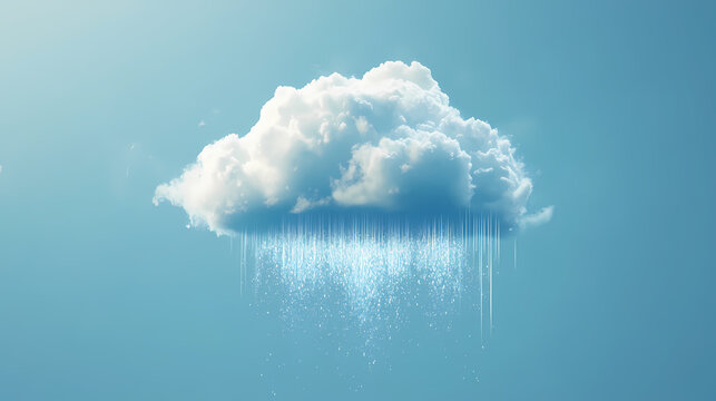 A serene digital illustration of a cloud with rain, set against a calming blue background, evoking feelings of tranquility and nature. Serene. Illustration