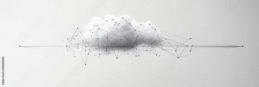 Poster a data cloud is illustrated with thin lines radiating from it, symbolizing networks and information 