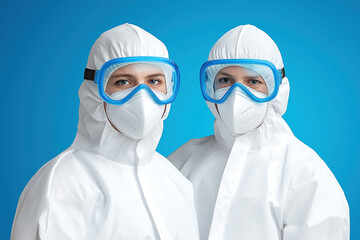 Medical professionals in protective suits prepare for sterile environment work