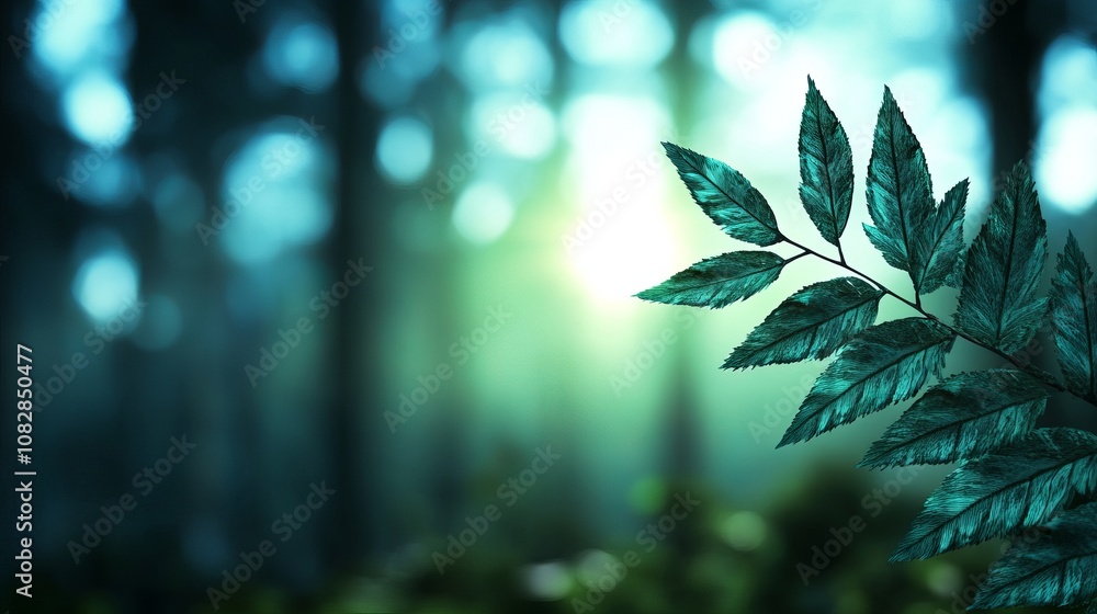 Poster a single branch of leaves extends out from the right edge of the frame against a backdrop of blurred