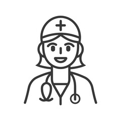 Obraz premium Line Drawing of a Female Doctor with a Stethoscope