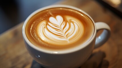 Delicious Barista Crafted Latte with Beautiful Foam Art in Cozy Cafe : Generative AI