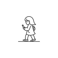 Line Drawing of a Girl Walking and Using a Smartphone