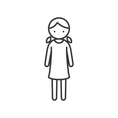 Line drawing of a girl with pigtails wearing a dress