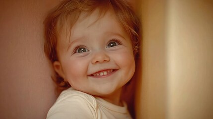 Naklejka premium A joyful baby with a bright smile, radiating happiness.