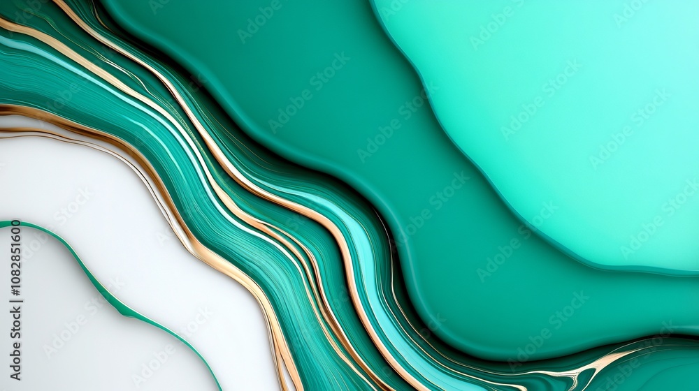 Poster abstract background with flowing lines of teal, white and gold. perfect for modern design projects.