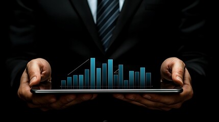 Businessman holding a tablet with a glowing graph