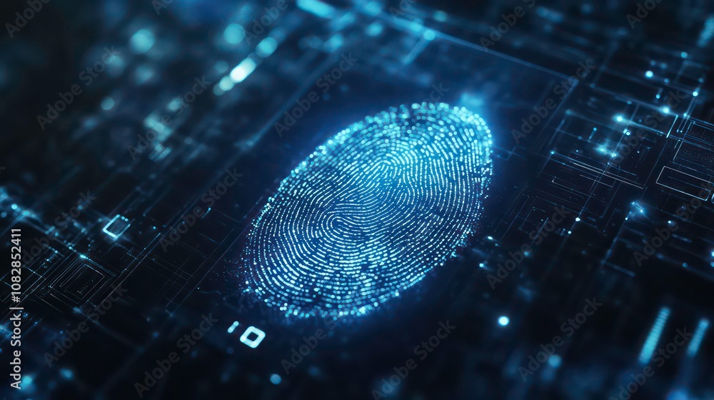 Poster fingerprint analysis technology. finger print recognition and identification. security personnel id 
