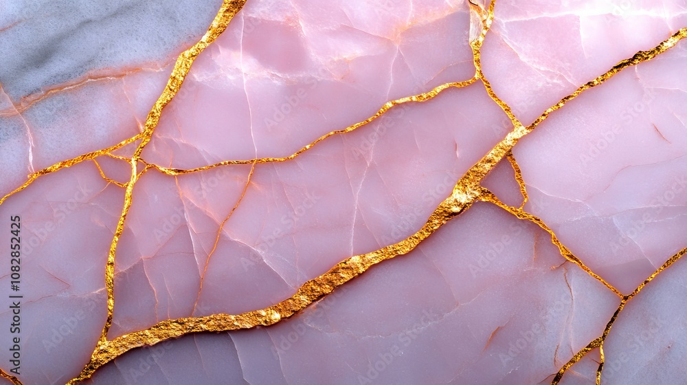 Poster close-up of a pink and gold marble surface with intricate veining and patterns.