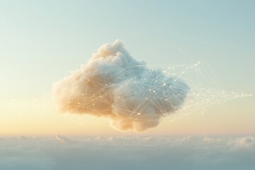 A conceptual depiction of a data cloud with delicate lines extending outward, symbolizing connectivity and information flow in the sky. Generative AI