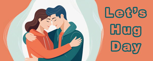 Young couple hugging illustration for Let's Hug Day on December 3