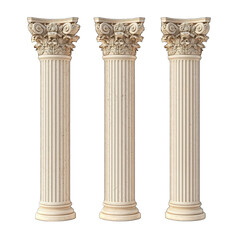 A set of three columns in the Greek design, white background, vector graphics, isolated on a cutout PNG white background