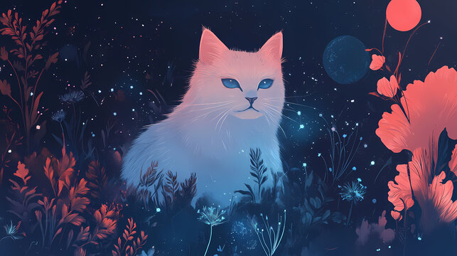 Nahaufnahme von einem katzenauge mit mystischen elementen aus sterne, neblua und planeten,. Mysticism. Illustration