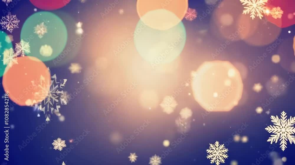 Poster enchanting christmas lights bokeh with animated snow falling generative ai