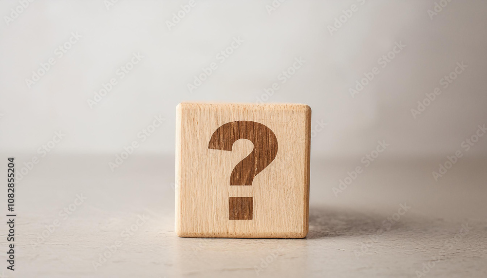 Fototapete wooden block with question mark. faq and qa. problem solution. wood cube. light backdrop.