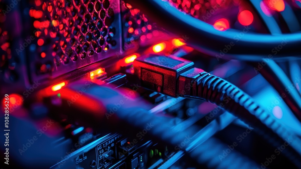 Aufkleber intricate data center wiring and lights: technology precision for it infrastructure design