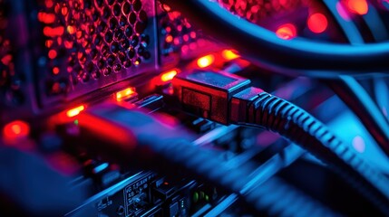 Intricate Data Center Wiring and Lights: Technology Precision for IT Infrastructure Design