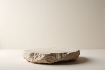 Organic stone podium with rough texture and ambient lighting
