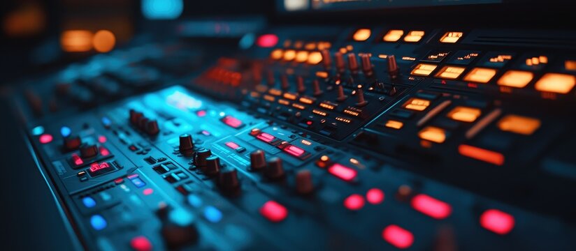 Close up of a video production switcher with selective focus