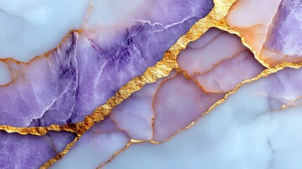Abstract marble texture with shades of purple, pink, and white with shimmering gold veins.