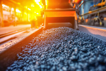 Fototapeta premium Concrete mixing process at a plant, showing a large mixer with water, cement, and aggregates being combined