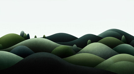 Obraz premium Abstract landscape illustration with rolling green and blue hills and a minimalistic style against a light background.