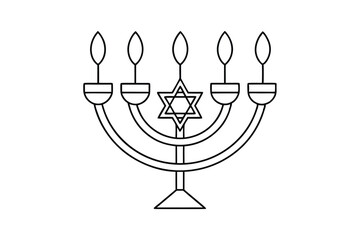 Menorah Vector Illustration - Elegant Hanukkah Candleholder with Candles & Flames, Minimalist Jewish Holiday Art