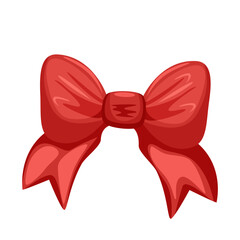 Festive red ribbon bow. Christmas tree decoration. Isolated vector illustration on white background